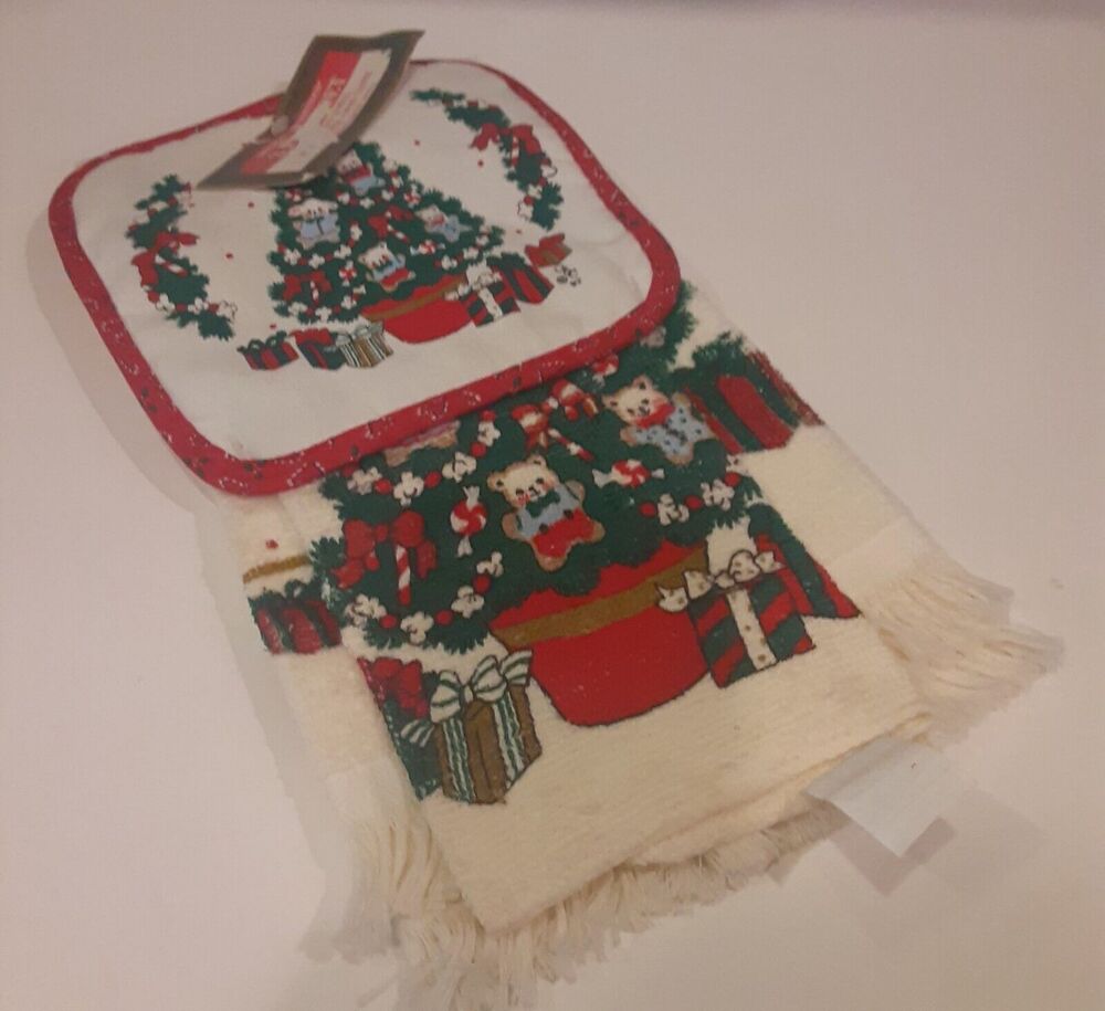 Vintage Christmas Kitchen 3pc Set 100% Cotton